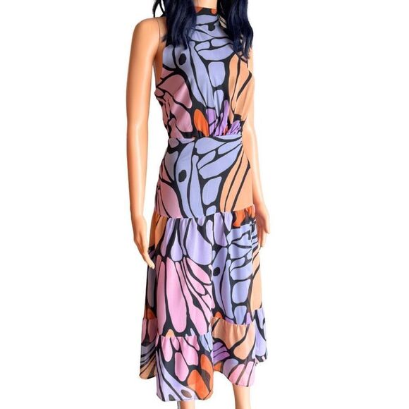 NWT Sam Edelman Butterfly Print High Neck Midi Dress - Picture 4 of 7